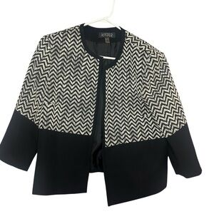 Kasper Black White Chevron Blazer 3/4 Sleeve Size 12